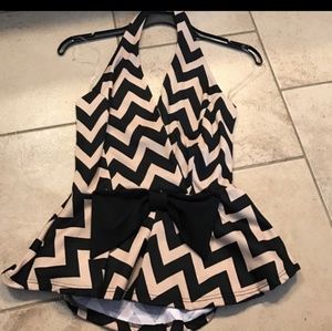 Chevron halter peplum top with bow